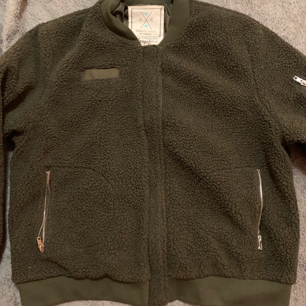Green textured bomber